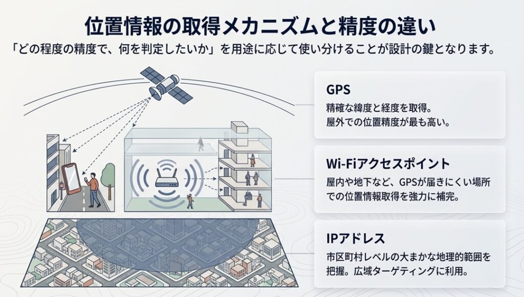 位置情報の取得メカニズムと精度の違い